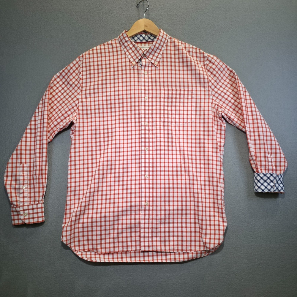 Stafford Prep Men's Orange Check Long‎ Sleeve Button Up Flip Cuff Shirt Sz Large